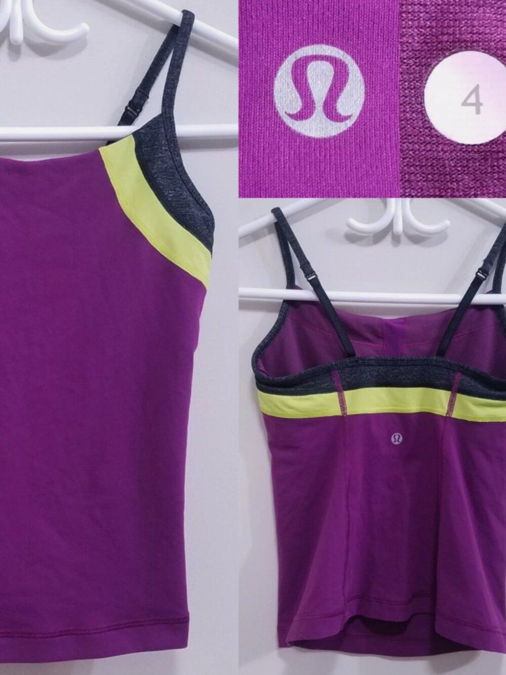 Lululemon Tank Top Purple Heathered Gray Bright Yellow Shirt Retro 4 XS